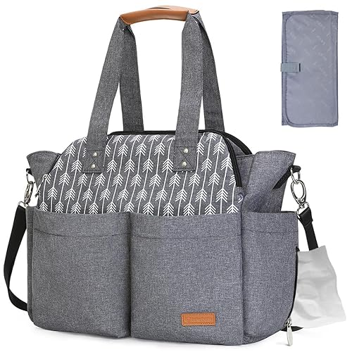 Lekebaby Baby Wickeltasche Bote groß mit Wickelunterlage für Reise, Grau