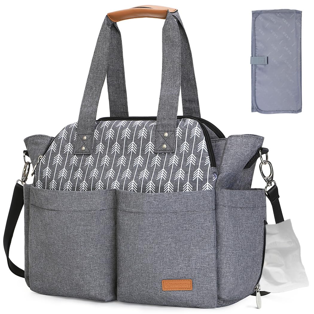 Lekebaby Diaper Bag Tote, Large Diaper Bags Waterproof,Large Mommy Bag Tote Bag Handbag Pink Travel, Black and Beige