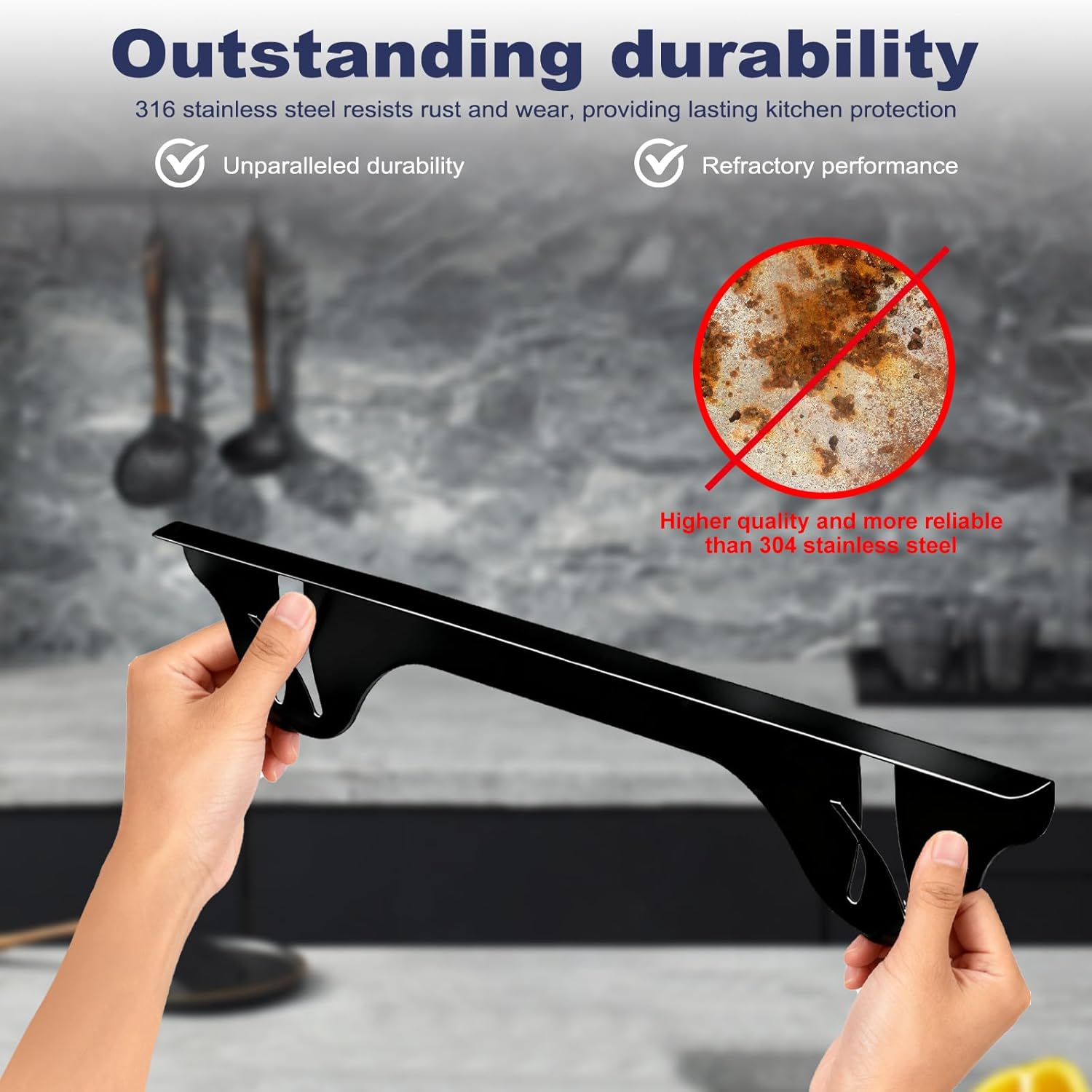 Upgrade 316 Stainless Steel Stove Gap Covers (2 Pack, 23.4”, Black), Heat-Resistant Stove Gap Filler for Kitchen Counter and Stovetop, Range Trim Kit Oven Gap Guard Between Stove and Counter