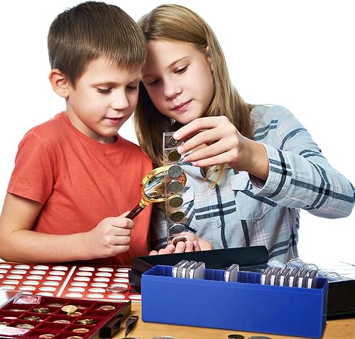 Miniatura 7 de Caja de almacenamiento de monedas de plástico de 6 piezas con 20 soportes para monedas de losa, caja de colección de monedas, contenedor de monedas