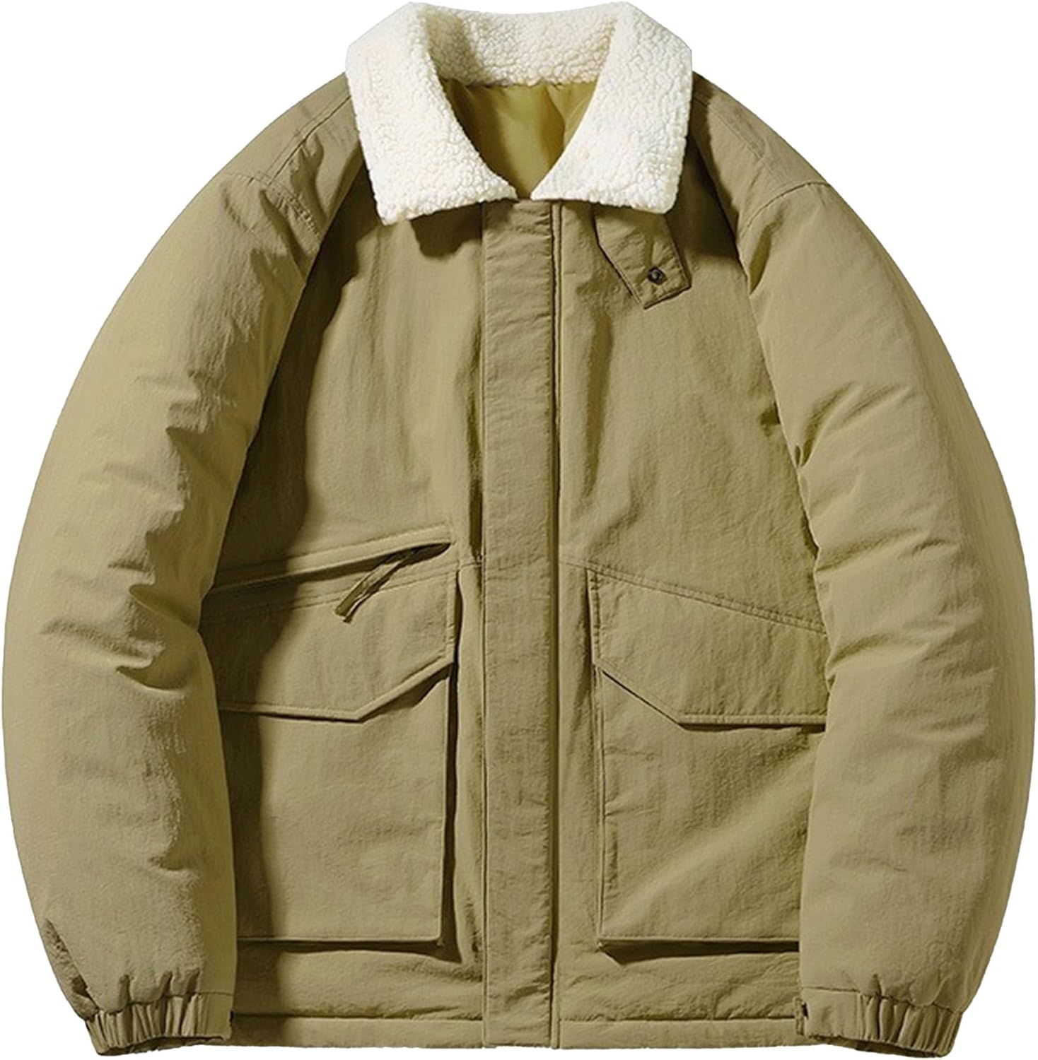 JEKE-DG Men's Lined Lapel Trucker Puffer Jacket Thicken Casual Warm Down Coats Stylish Solid Outdoor Quilted Coat