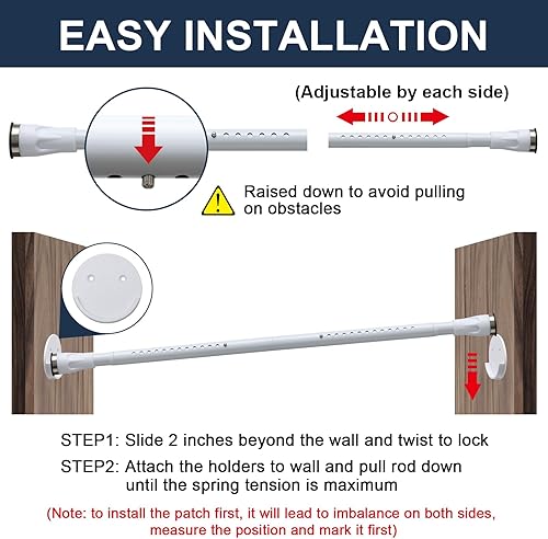 Miniatura 3 de FLY HAWK Barra de tensión blanca para cortina de ducha, barra de cortina de ducha sin perforación, extensible con resorte, barra de tensión