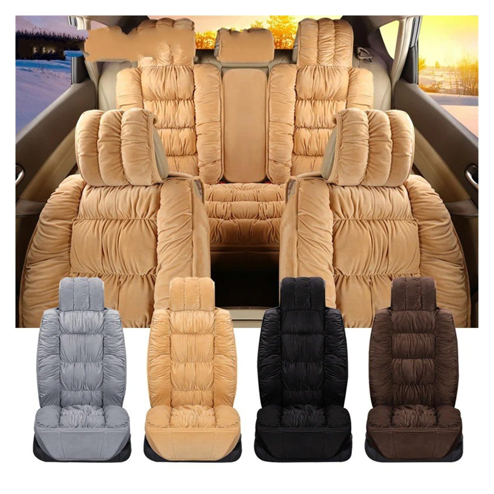 Fundas Suaves Felpa para Asientos Coche Funda Protectora Cojín Conjunto Universal Invierno Accesorios Interiores para Automóviles Cubre Universal