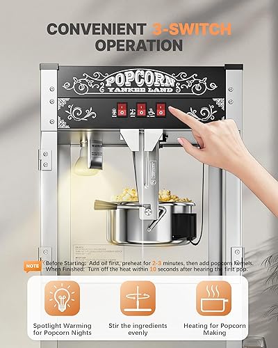 Miniatura 4 de Máquina comercial de palomitas de maíz de 16 onzas, máquina grande de palomitas de maíz para encimera, 1440 W, máquina de maíz de mesa de cine con