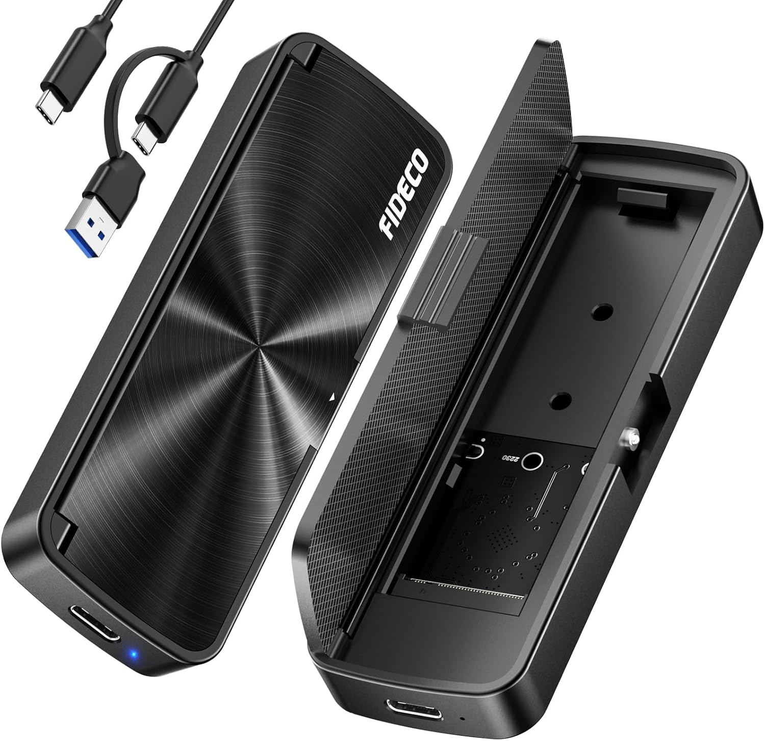 FIDECO M.2 NVMe SSD Enclosure, M.2 NVMe to USB Adapter, USB 3.2 Gen 2 (10Gbps) SSD Reader for M & M+B Key NVMe SSD, Support UASP and Trim, Tool-Free Installation, Sandwich Style Design