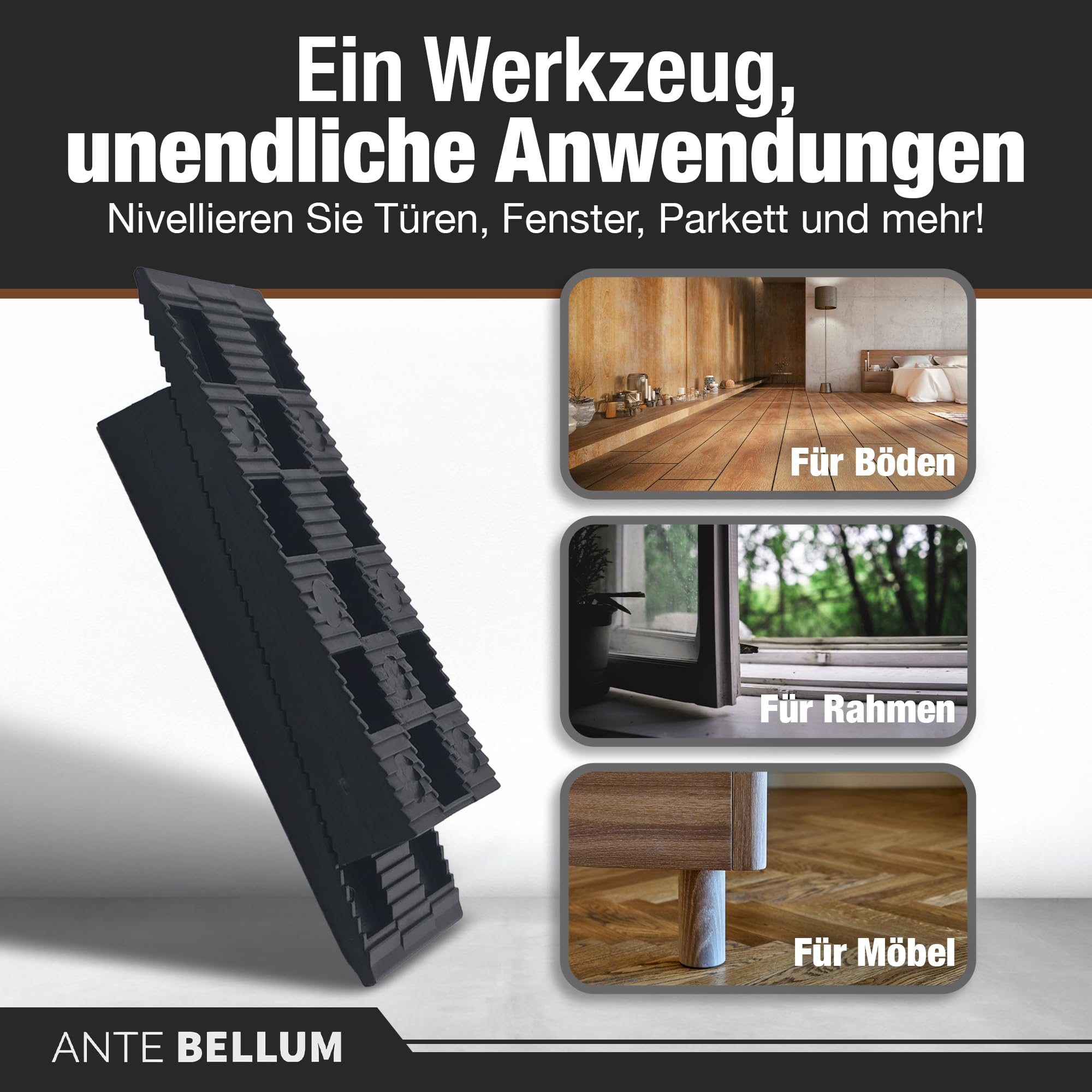 Ante Bellum 50 Stück Kunststoff-Abstandshalter – Montagekeile für Böden, Fenster und Türen, Kunststoffkeile zum Ausrichten und Montieren, geeignet für Bau- und Möbelmontagearbeiten