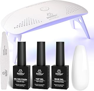 Beetles White Gel Nail Polish Kit with U V Light, 5 Pcs Gel Polish Starter Kit with Base & Top Coat and Nail File for Beginners Soak Off DI...