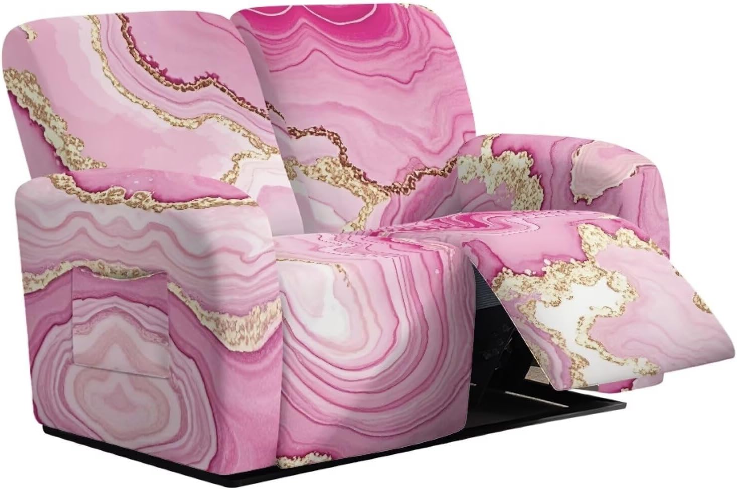 6 Piece Stretch Reclining Loveseat with Pockets Slipcover, Pink Gold Agate Marble 2 Seater Loveseat Recliner Cover, Recliner Couch Sofa Covers, Furniture Protector Cover for Pet Kid