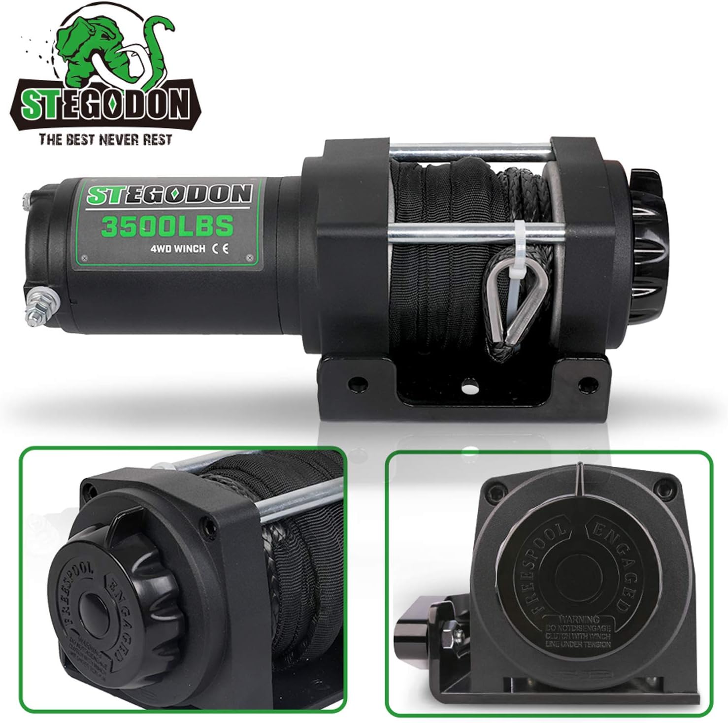Blасk Frіdау - 50% оƒƒ STEGODON 3500 lb. Load Capacity Electric Winch,12V Synthetic Rope Winch with Wireless Handheld Remote and Wired Handle,Waterproof IP67 Electric Winch with Hawse Fairlead(All Black)