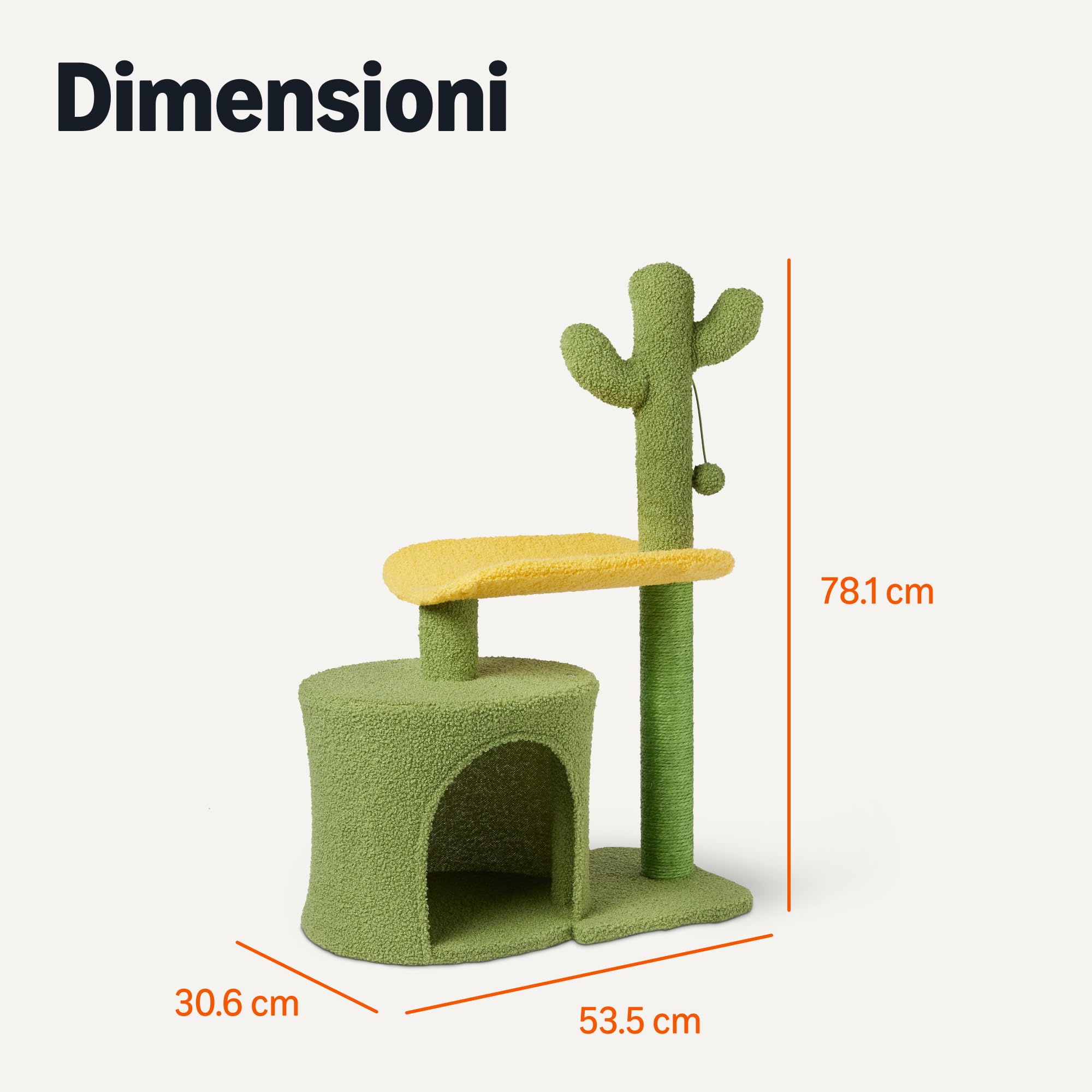 Amazon Basics - Albero Tiragraffi per Gatti e Gattini da Interni a Forma di Cactus,Colonna Tiragraffi con Piattaforma Curva e Accogliente Condominio, Pallina Oscillante Interattiva,Altezza 78cm,Verde