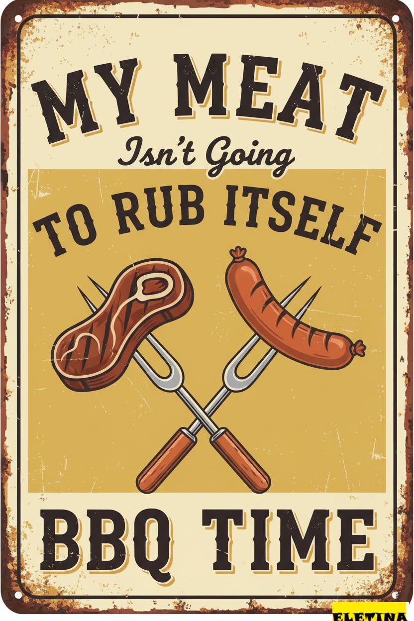 Vintage Metal Tin Sign for Bbq Time Wall Decor Bar Pub Kitchen Diningroom Restaurant Aluminium S Decoration Funny Sayings Retro Art Poster Durable Plaque Decorative 8x12 Inch Private Property
