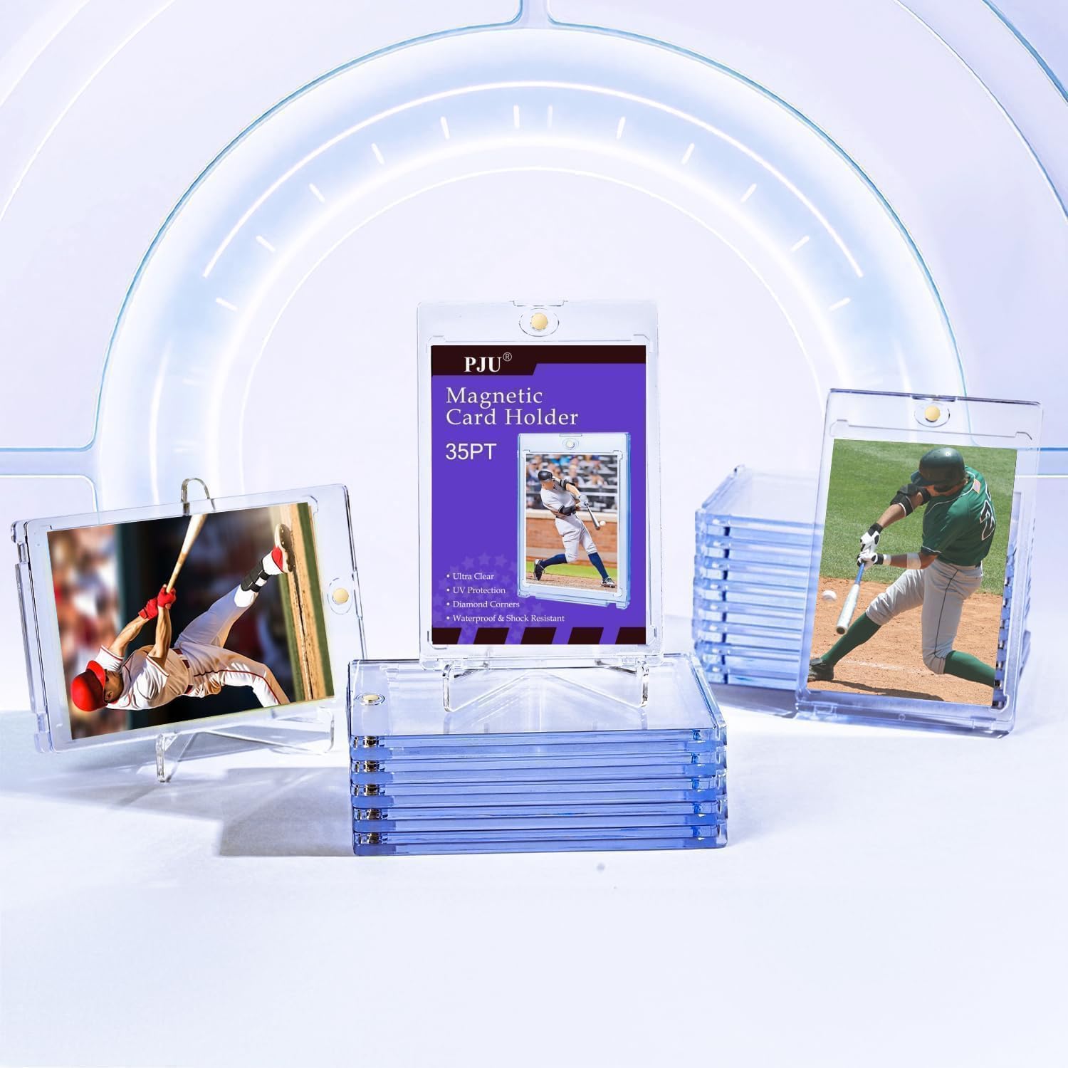 120ct Magnetic Card Holder, 35pt One Touch Card Holder for Trading Cards, Protectors Hard Plastic, U-V Protection Magnetic Display Case for Baseball, Game, Sports Cards