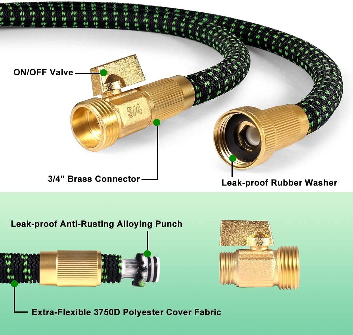 50FT Garden Hose, Flexible Expandable Water Hose with 9 Function Spray Nozzle, Extra Strength Fabric with Durable 4-Layers Latex, Lightweight Kink Free Hose for Watering and Washing : Patio, Lawn & Garden