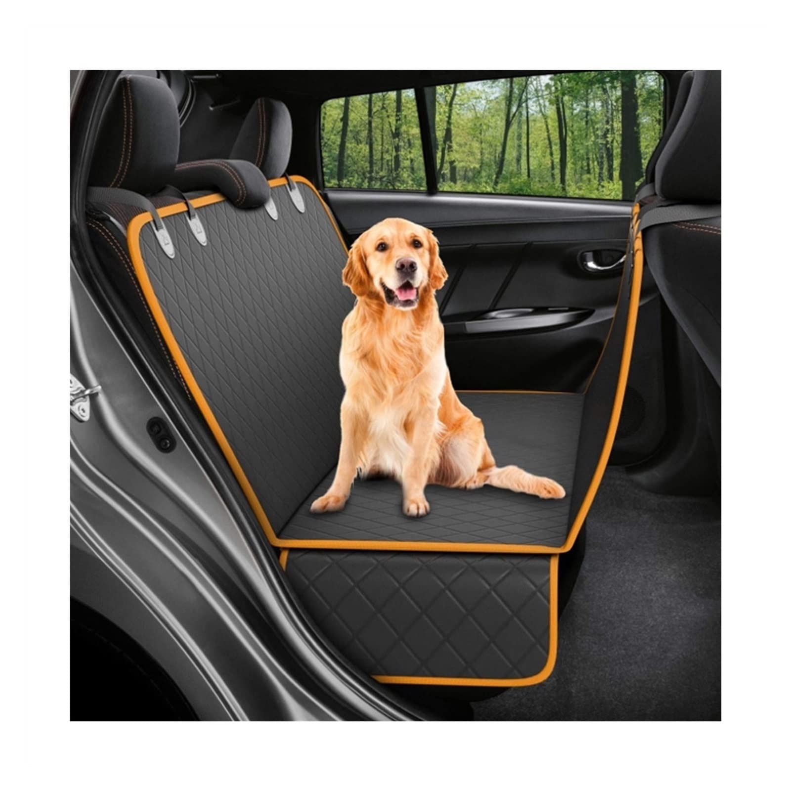 ochraniacz samochodowy Pokrycie siedzenia samochodu Mata samochodowa dla psa Pet Dog Poduszka na tylne siedzenie samochodu Wiszący ochraniacz na materac Koc dla psa(Orange border)