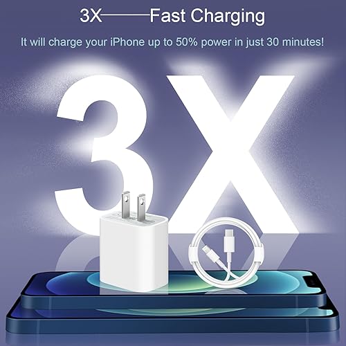 Miniatura 2 de Cargador súper rápido para iPhone 14, 13, 12, 11, paquete de 20 W, cargador de pared USB C rápido de 20 W, con cable de carga rápida de 6 pies,