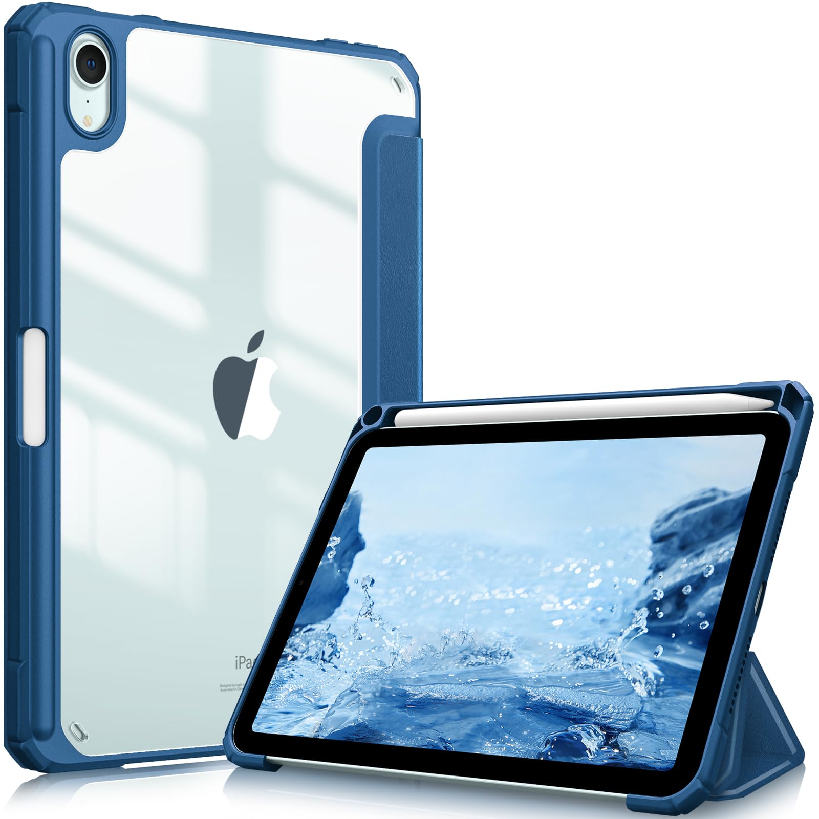 Fintie Hybrid Slim Case for iPad Mini 7 (A17 Pro) 2024 / iPad Mini 6 2021, [Built-in Pencil Holder] Shockproof Cover Clear Transparent Back Shell for iPad Mini 7th/6th Generation 8.3", Marine Blue