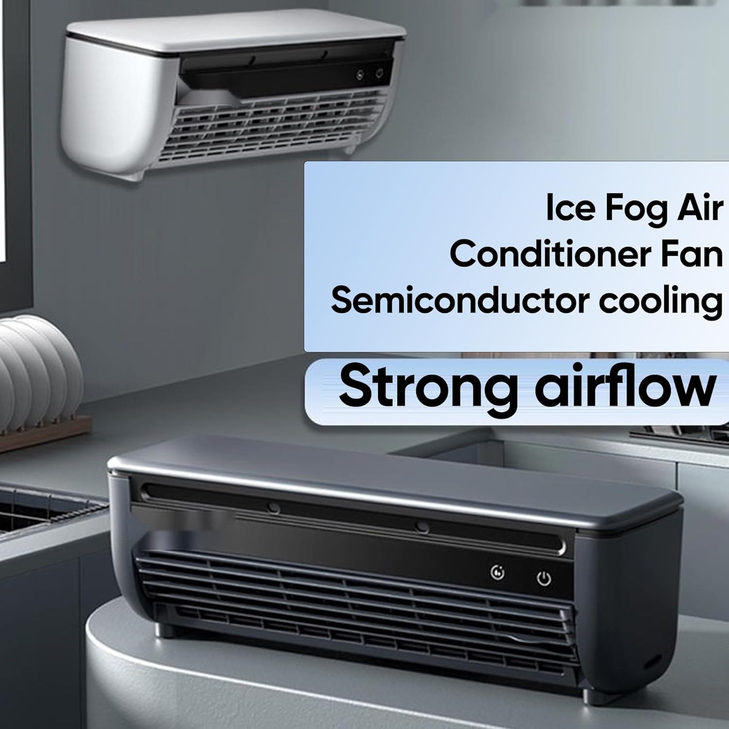 Saker Portable Wireless Wall Mounted Air Conditioner,Mini AC Cooler for Kitchen,Battery-Powered, Wall Mountable, Easy Clean (grey)