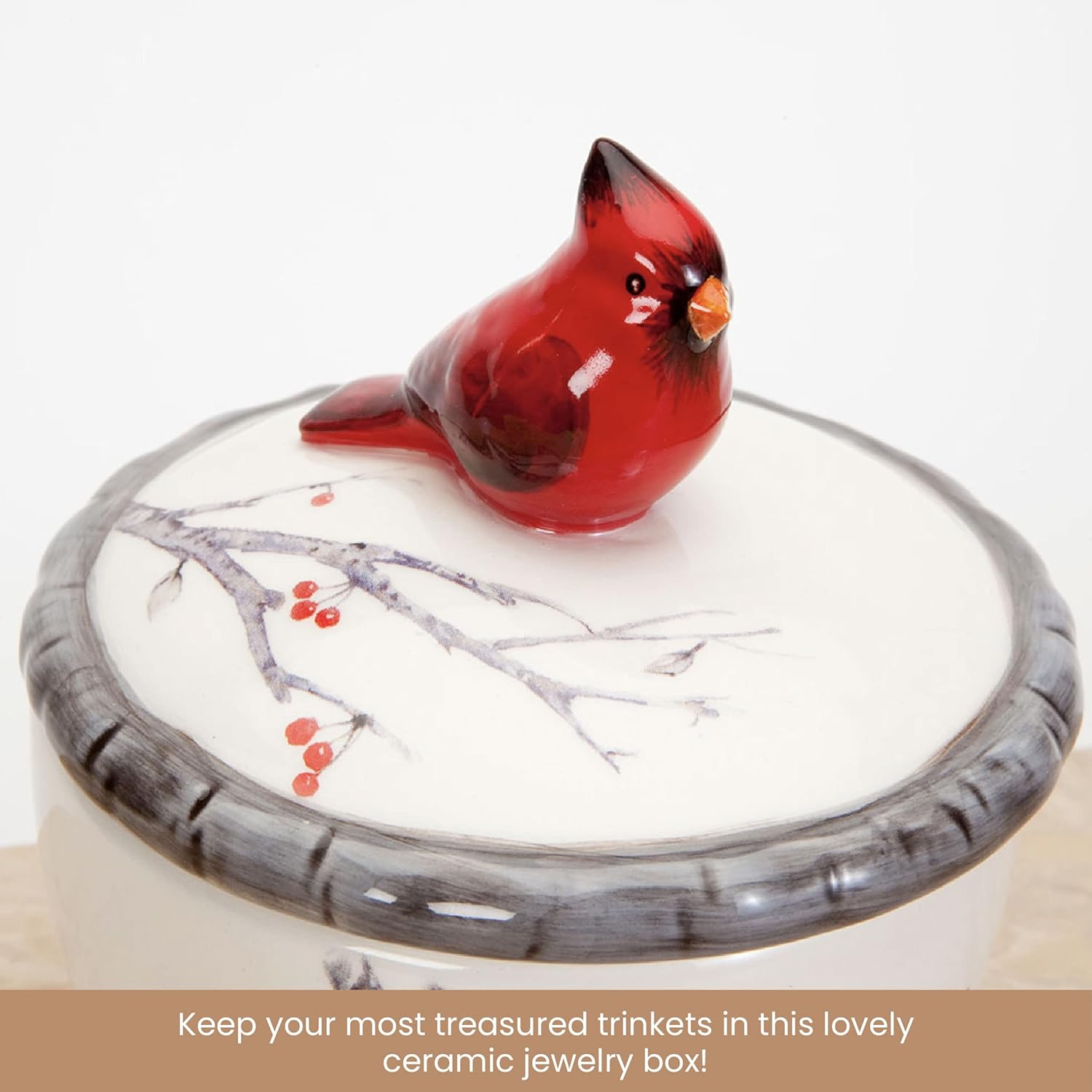 Bits and Pieces - Ceramic Cardinal Trinket Box - Cardinal Keepsake and Jewelry Box - Home Décor - Image 4