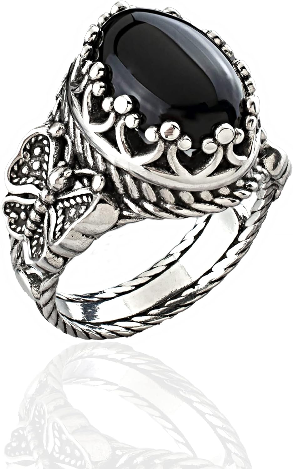 Filigranist 925 Sterling Silver Filigree Art Double Butterfly Detailed Women Cocktail Statement Ring, Gift Boxed