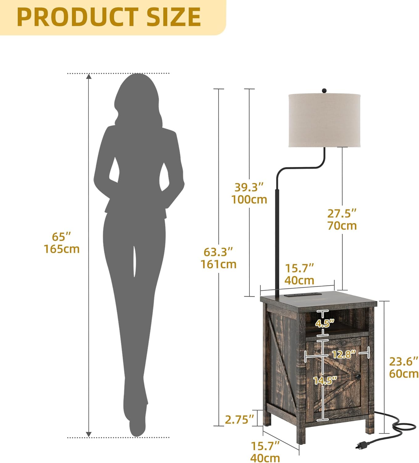 DWVO Floor Lamp with Table, Side Table Lamp with Outlets and USB Ports, 3-Color Temperature Table Lamps for Living Room, Bedroom, Modern Floor Lamp with Shelves,Dark Grey