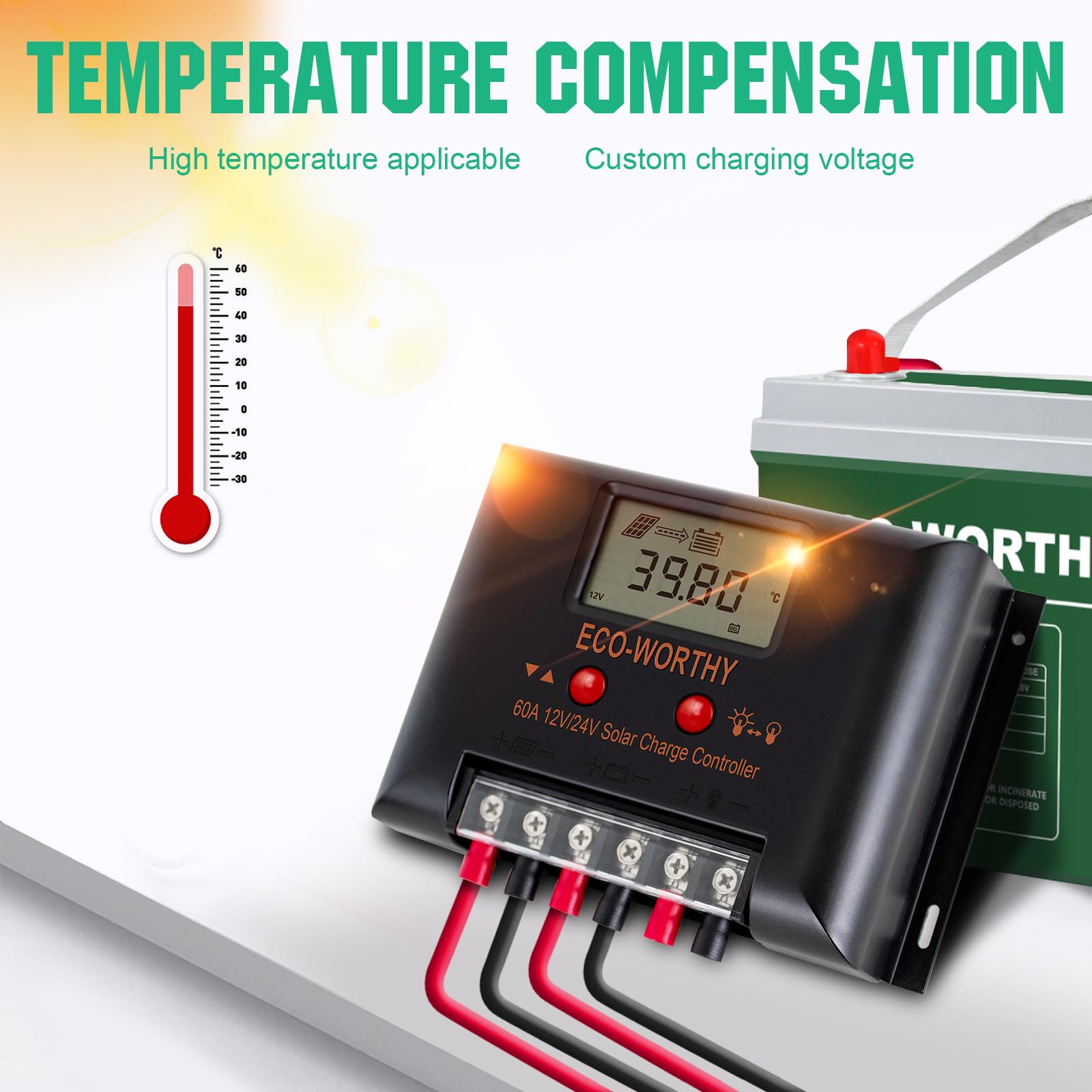 ECO-WORTHY Regolatore di carica solare 12 V/24 V 60 A con display LCD per batterie SALE/GELLI/FLD, protezione intelligente del modulo multi-carico max. 2000 W per camper / casa/fattoria