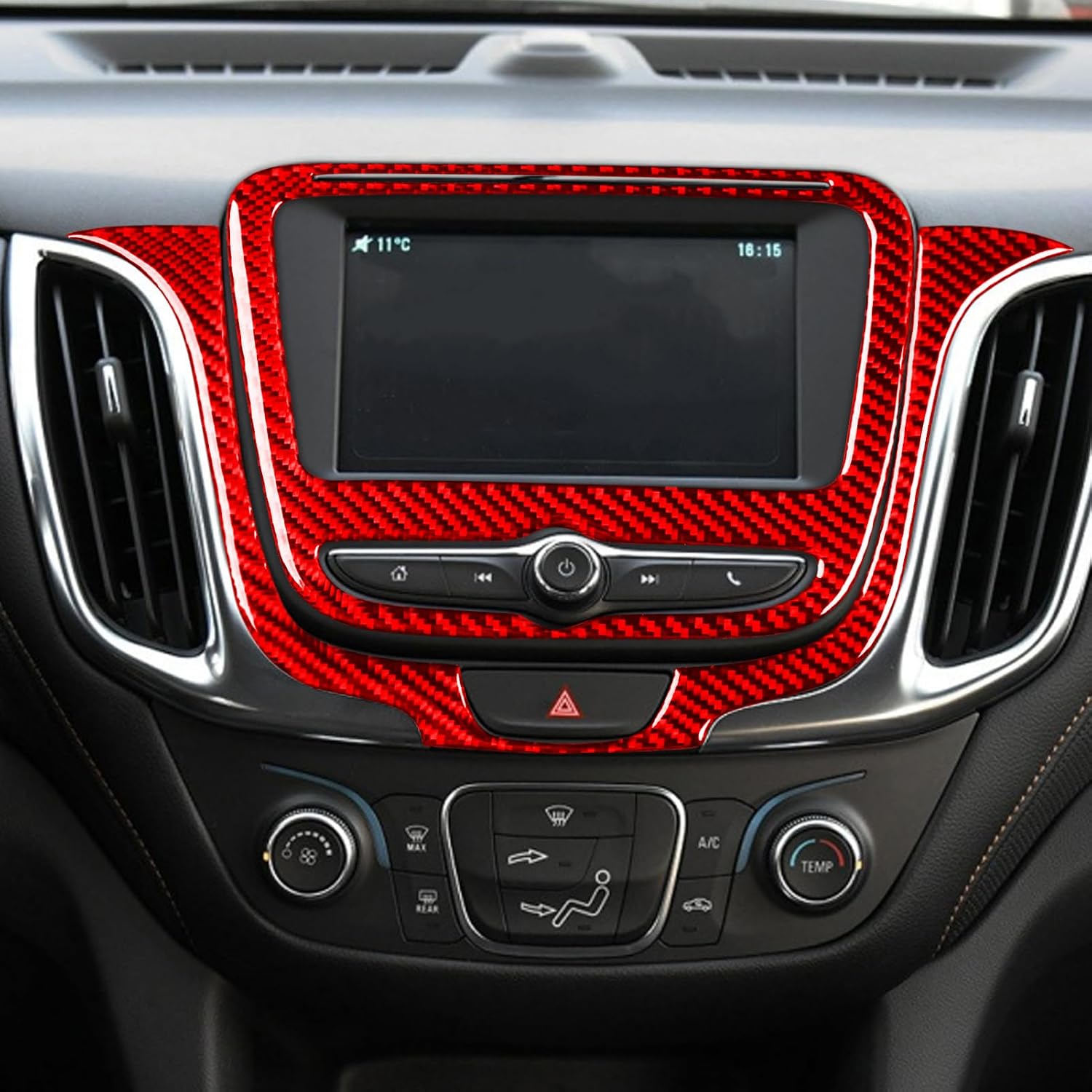 Real Bright Red 3K Carbon Fiber Car GPS Navigation Screen Panel Decoration Sticker Set Auto Interior Accessories Compatible with Chevrolet Equinox L/LS/LT/Premier 2018 2019 2020 2021 2022 2023