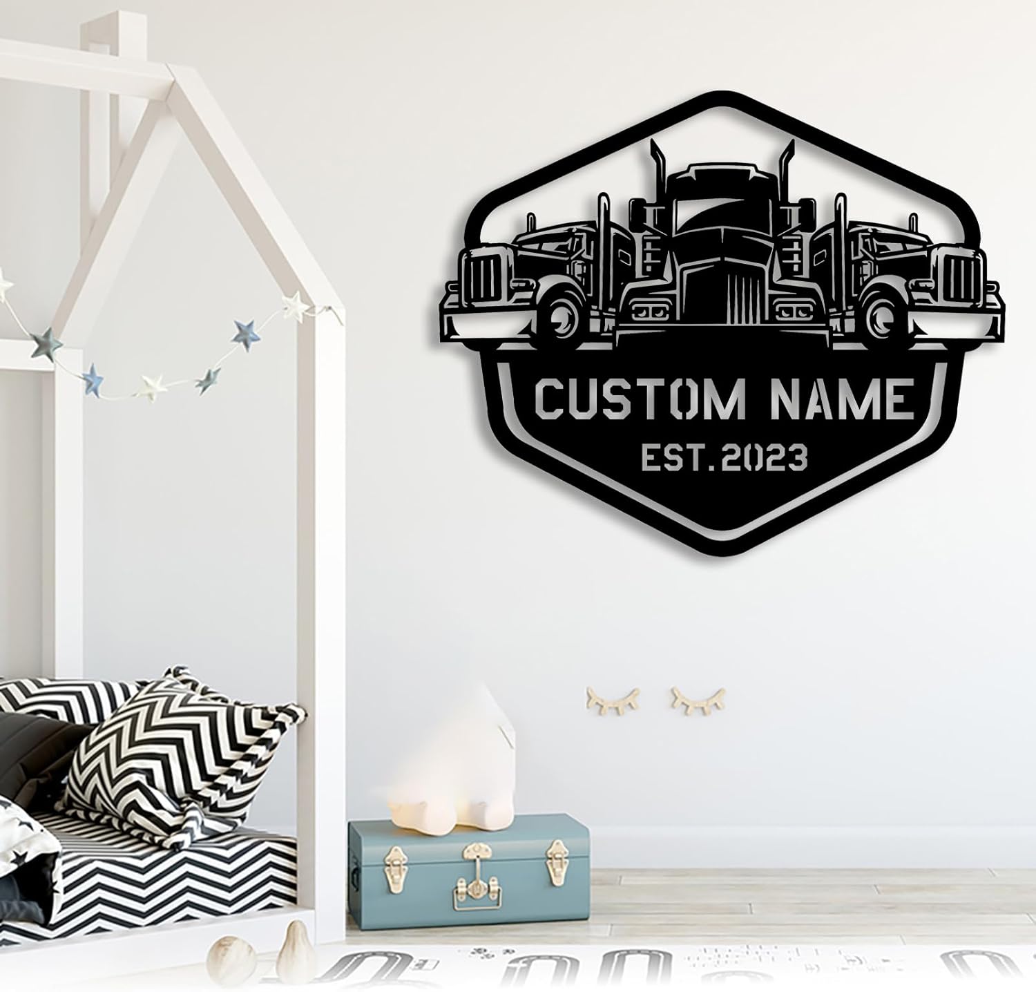 Custom Truck Metal Wall Art, Personalized Truck Metal Sign, Metal Truck Wall Decor, Dad Gift, Garage Decor, Personalized Trucker Name Sign, Trucker Gifts, Black, 8-24 Inches