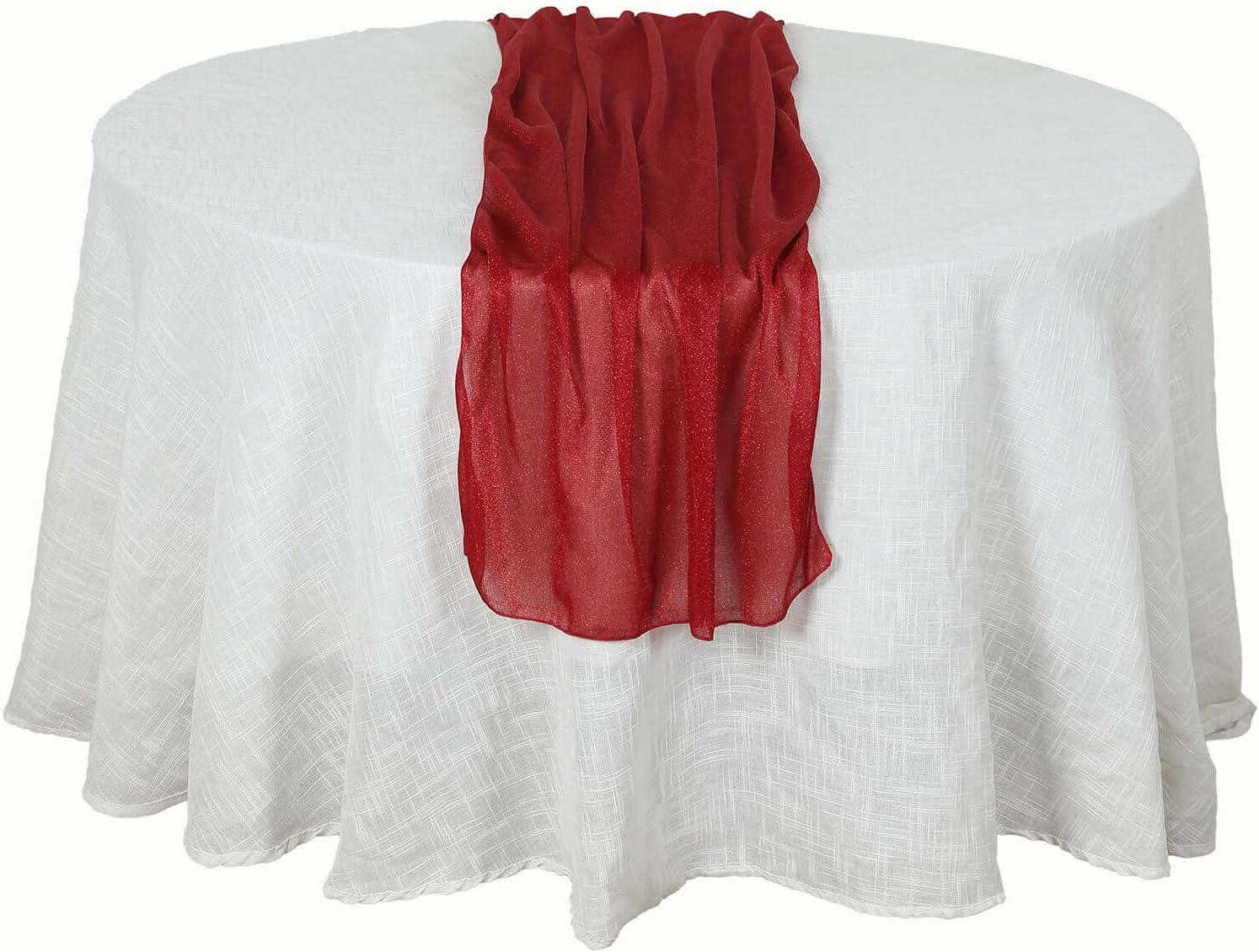 Efavormart Red Sparkling Glitter Gauze Table Runner, Reusable Wrinkle Free Sheer Table Runner - 27"x120"
