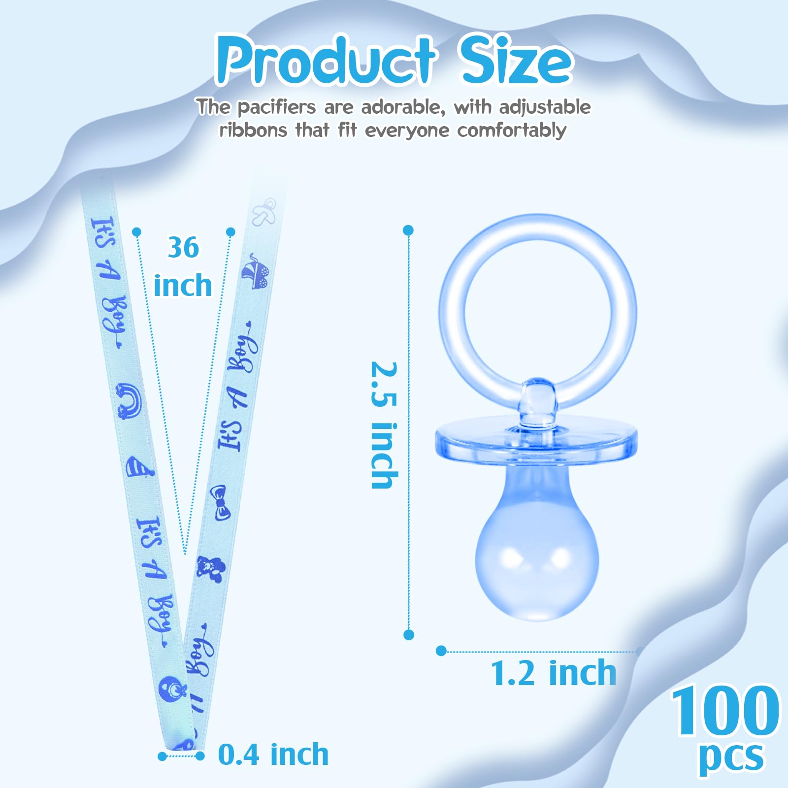 100 collane con ciucci per baby shower, graziose collane in acrilico per chupones para baby shower giochi fascino, bomboniere, decorazioni fai da te, rivelazione di genere spargere la tavola (blu)