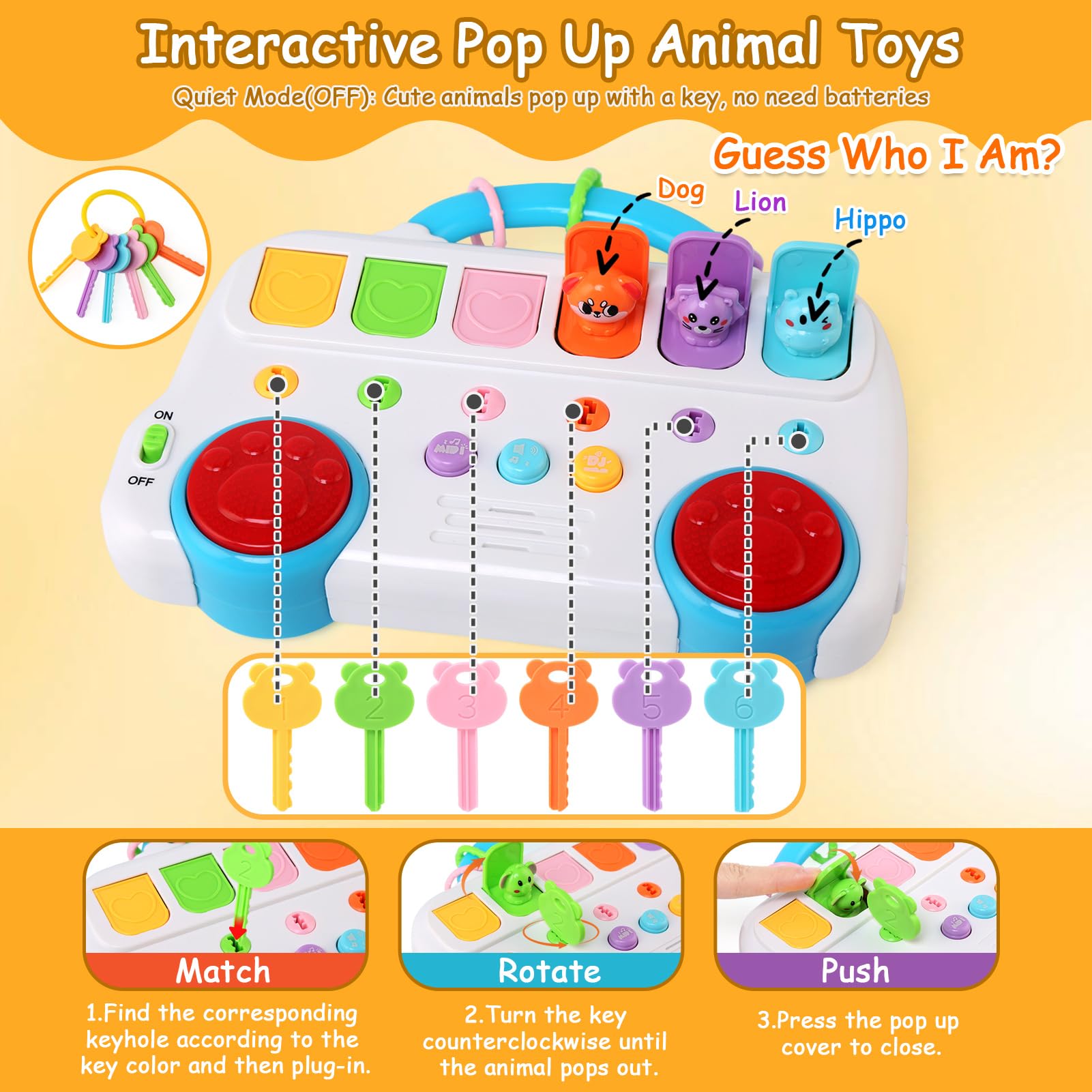 Juguete Pop-Up Para Bebés De 1-3 Años - Con Animales, Música Y Llaves, Educativo Y Montessori