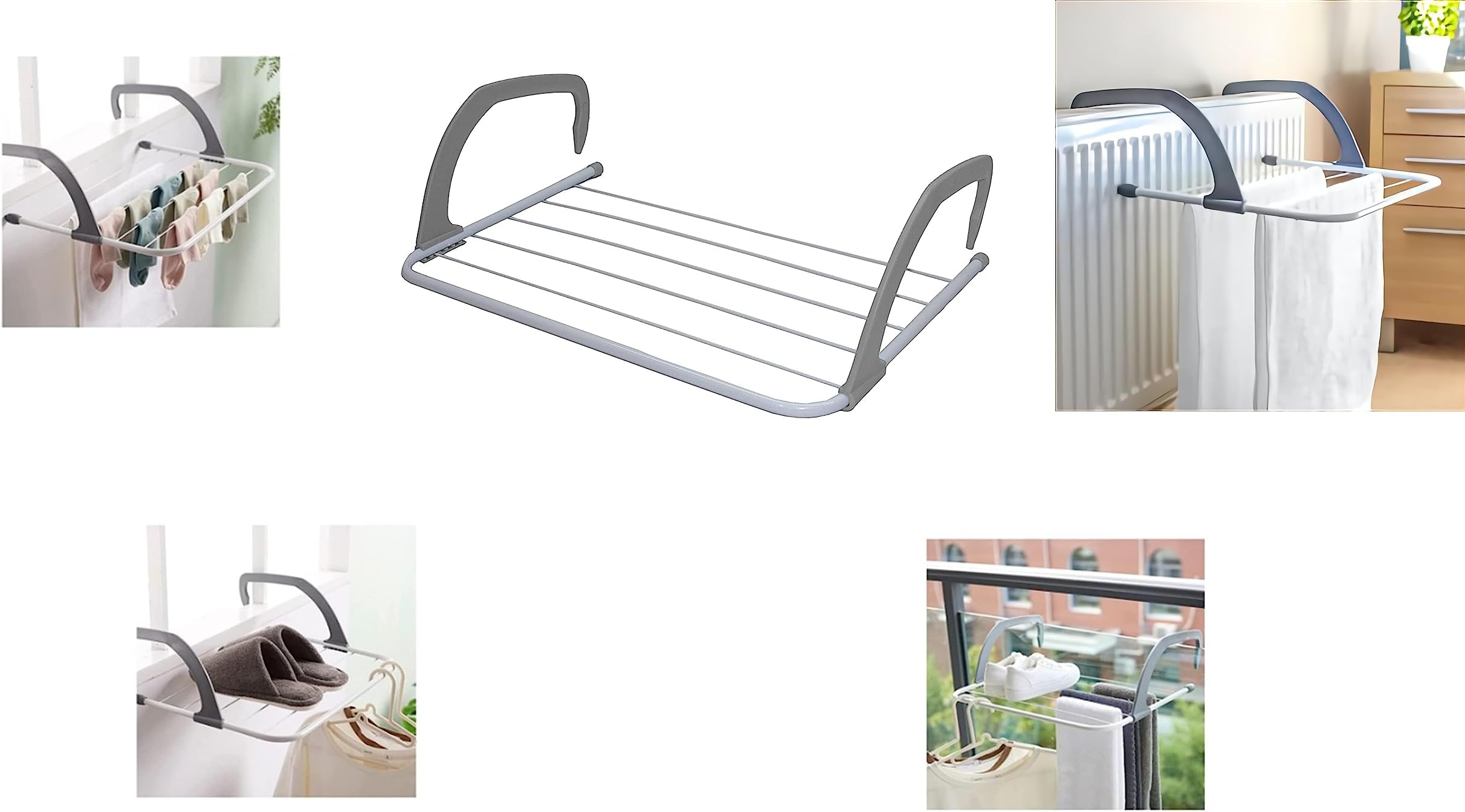 Mr. Gadget's Solutions Radiator Clothes Airer Rack, Foldable 5 Bars Clothes Airer Indoor/Outdoor with Adjustable Arms, Laundry Dryers Clothes, Hanging Drying Rack Airer-Rustproof Grey