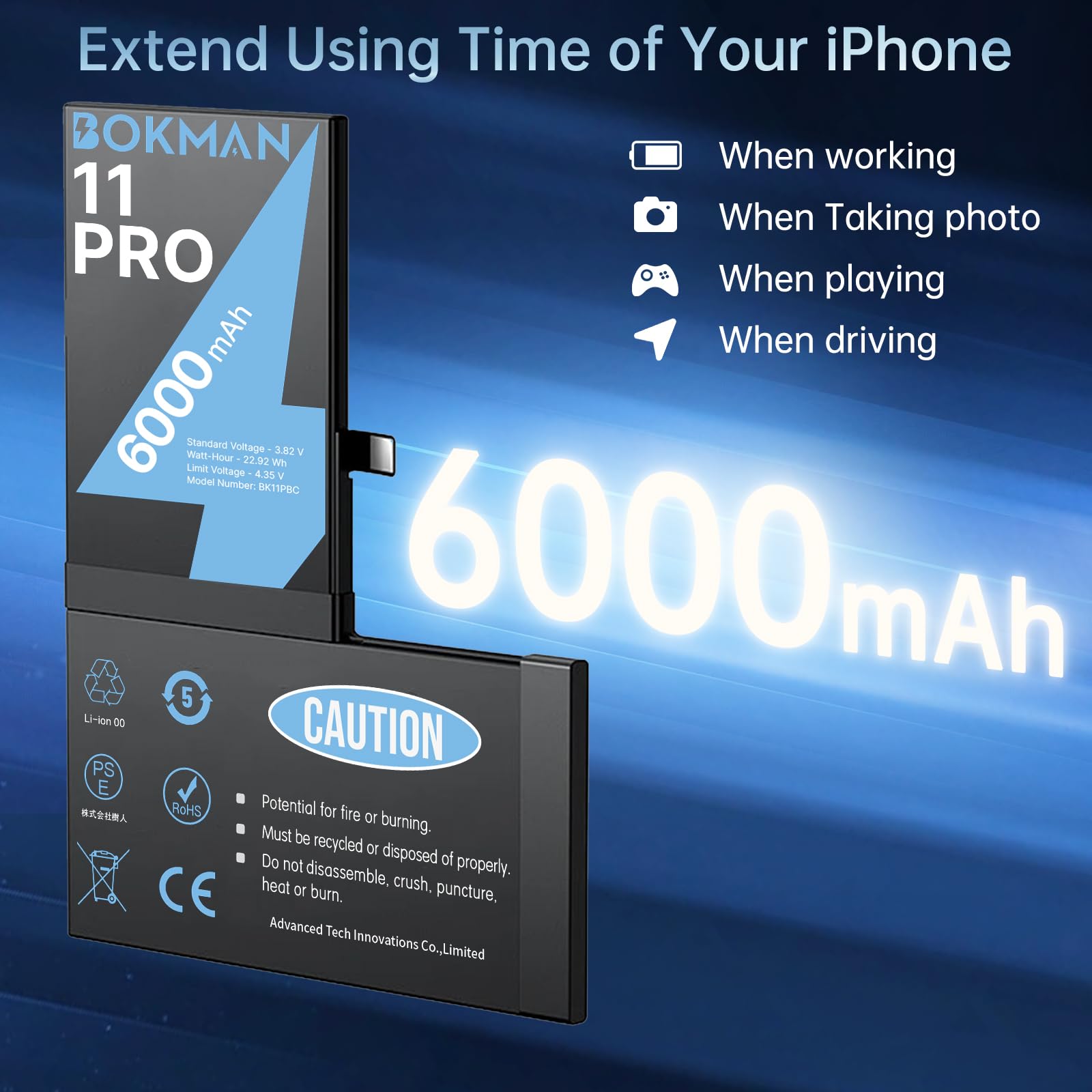 Amazon | bokman iPhone 11 Pro バッテリー 大容量 6000mAh 3.82