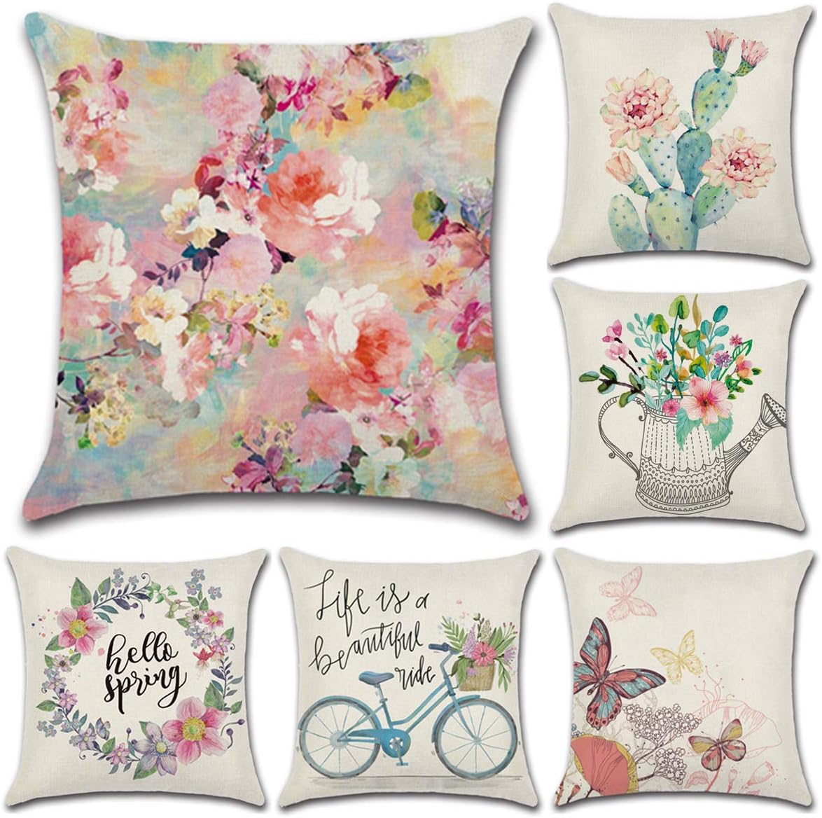 Kingrol 6-Pack Colorful Summer Flower Throw Pillow Covers, 18 x 18 Inch Decorative Cushion Cases for Car Sofa Bed Couch