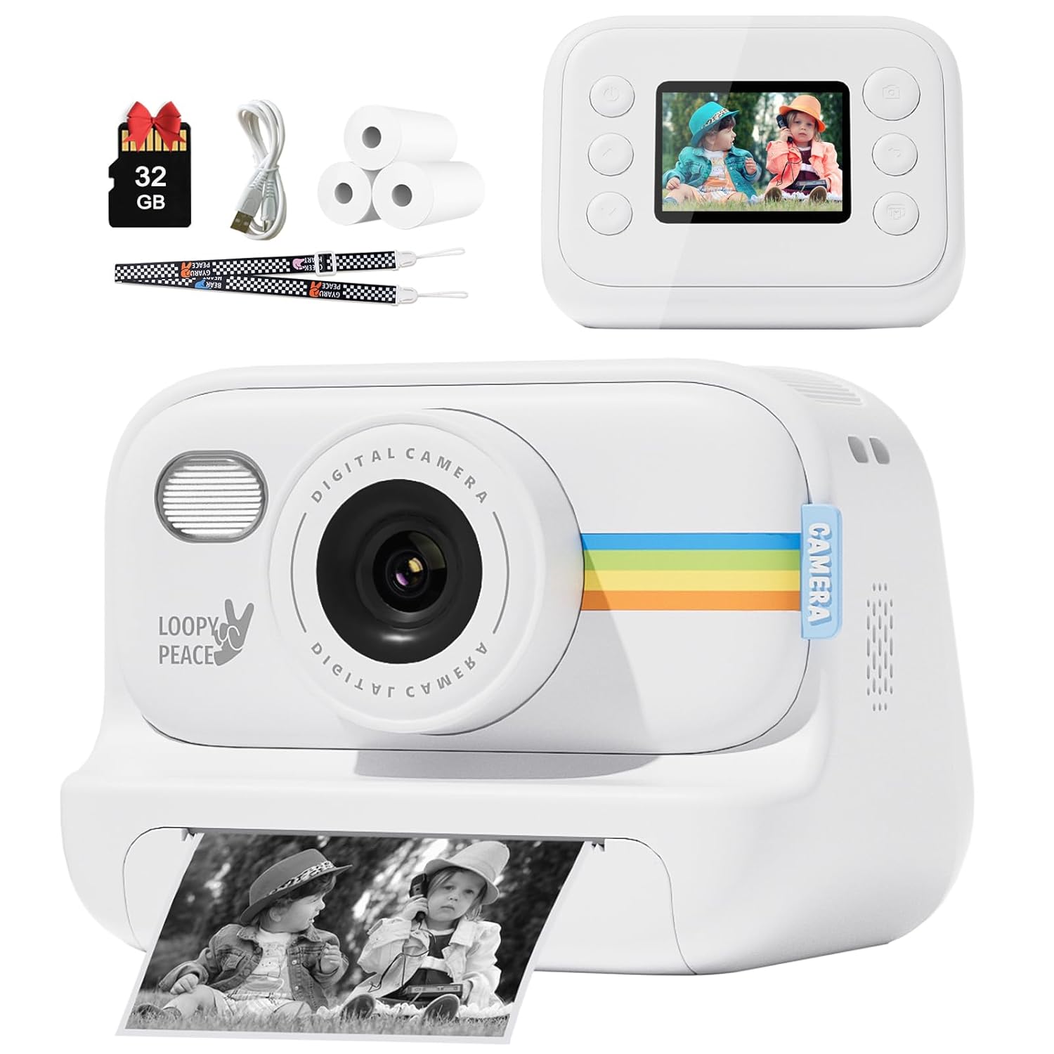 Instant Print Camera for Kids, Christmas Birthday Creative Gifts for 4 5 6 7 8 9 10 11 12 Year Old Girls Boys, 1080P HD Digital Video Cameras Portable Toys with Print Paper 32G Card(White)
