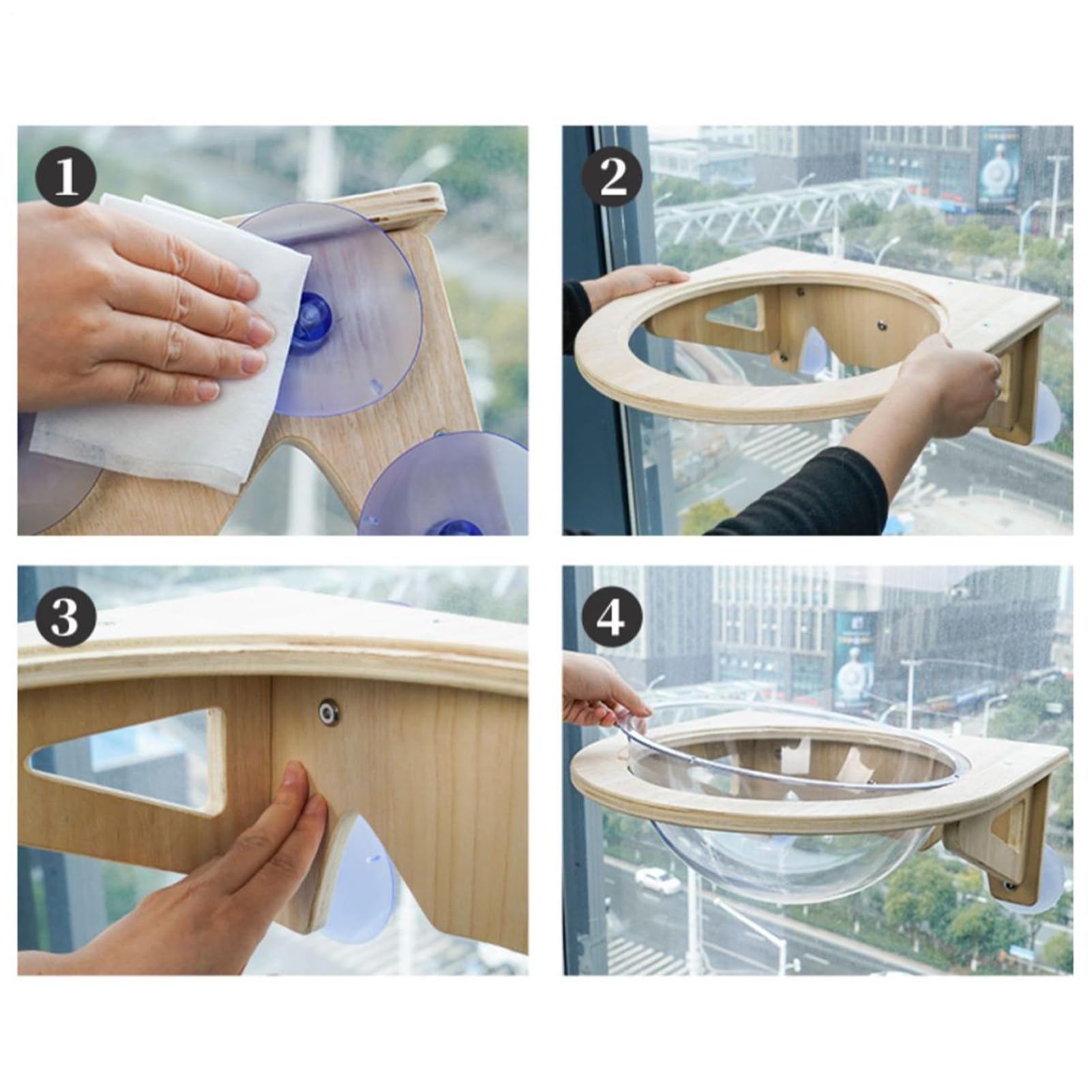 Estantes de Pared para Gatos Cueva de Mascotas con Ventosas de Transparente | Hamaca Ventana Para Gato en Interiores, Apartamento, Esquina, Lugar de Trabajo, Cocina, Salón, Hogar