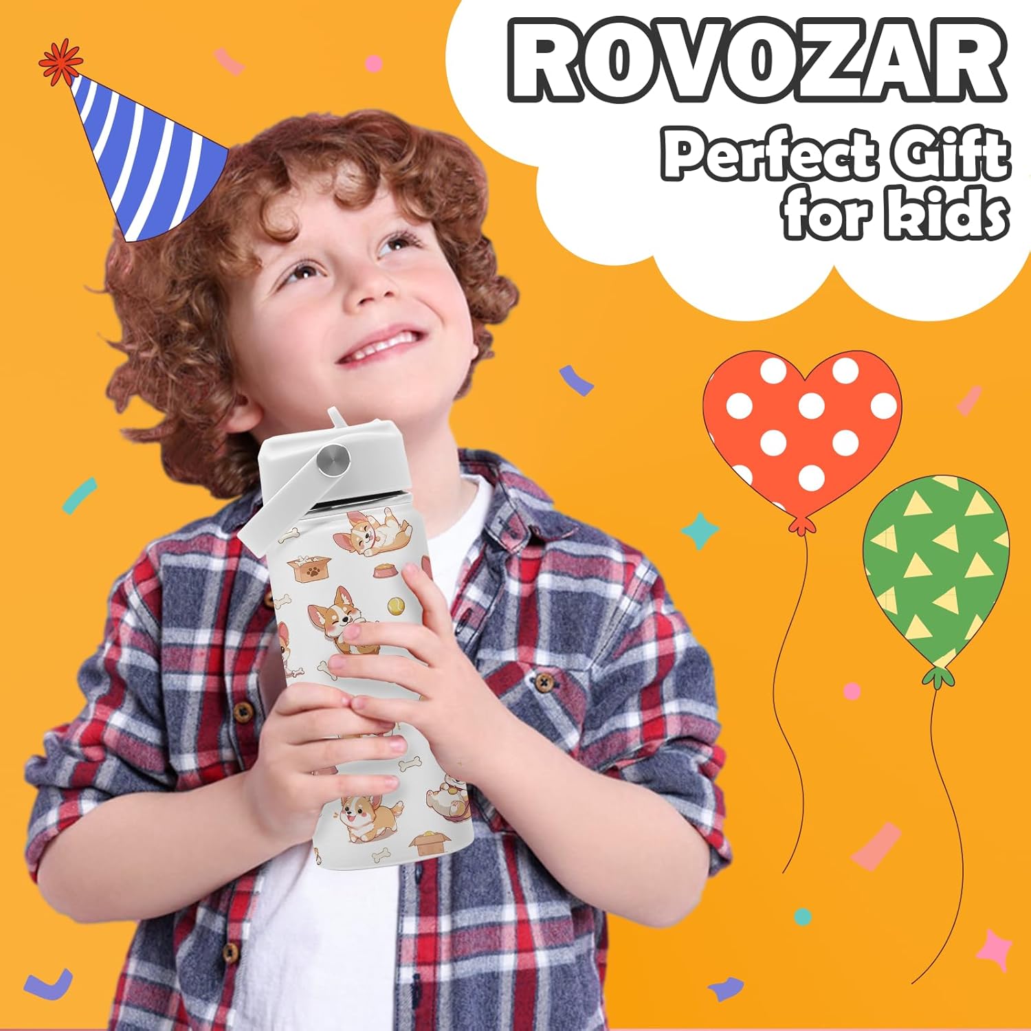 Corgi Water Bottle - Corgi 16oz Stainless Steel Water Bottle with Straw - Cute Corgis Insulated Cup for Girls Boys - Dog Kids Tumbler for School, Sports, Travel - Image 2