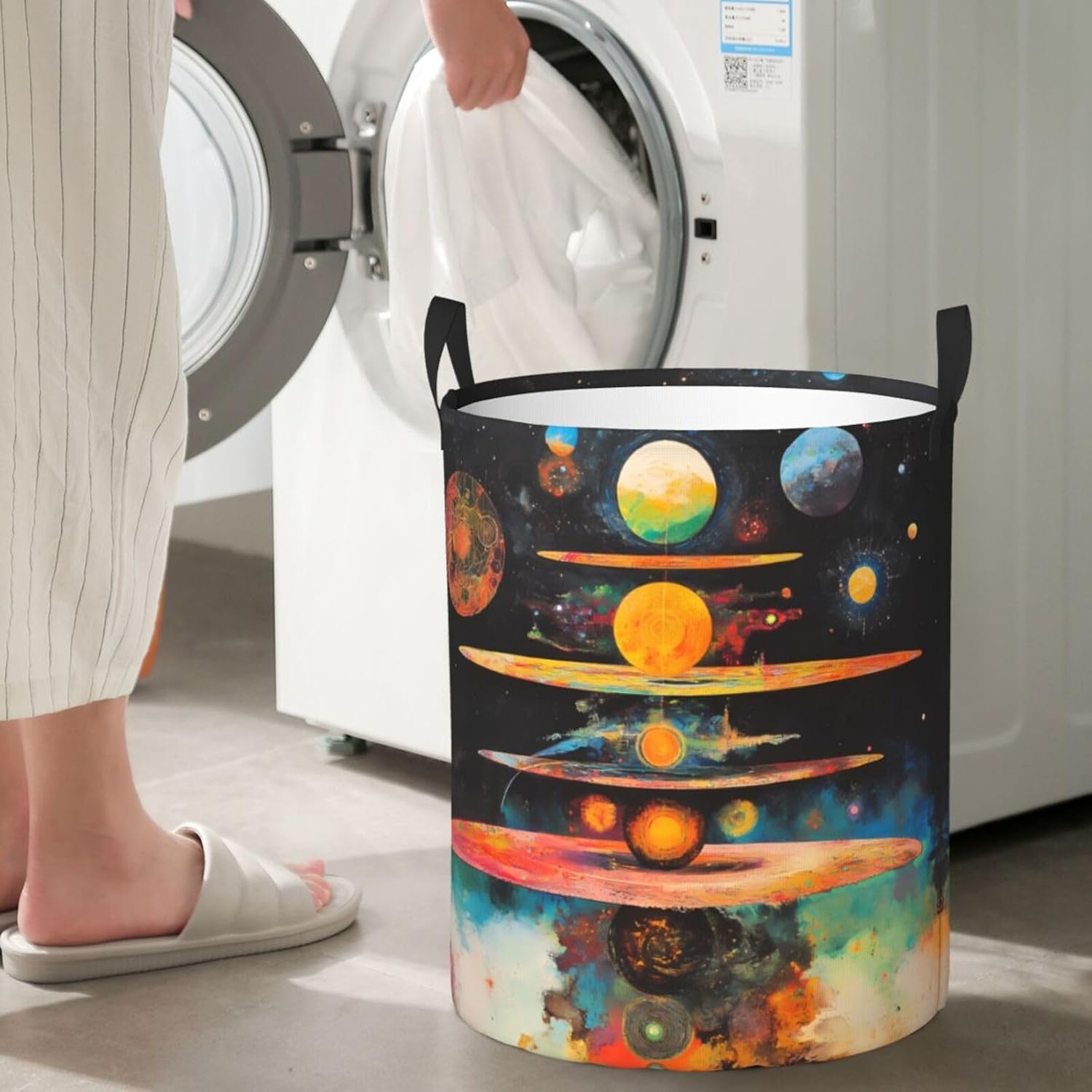 Cosmic Balance Round Single-layer Laundry Basket, Portable Storage Laundry Basket, Bedroom Clothes Storage Basket with Handle