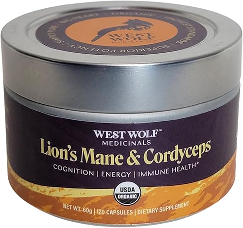 Cápsulas de hongos de melena de león y Cordyceps, 120 cápsulas veganas, USDA Organic, 2.12 oz