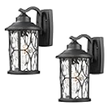zeyu 2 Pack Patio Wall Light Fixture, 12 Inch Outdoor Modern Wall Lights, Die-Cast Aluminum, Black Finish with Water Ripple Glass, ZX48BWG-2PK BK