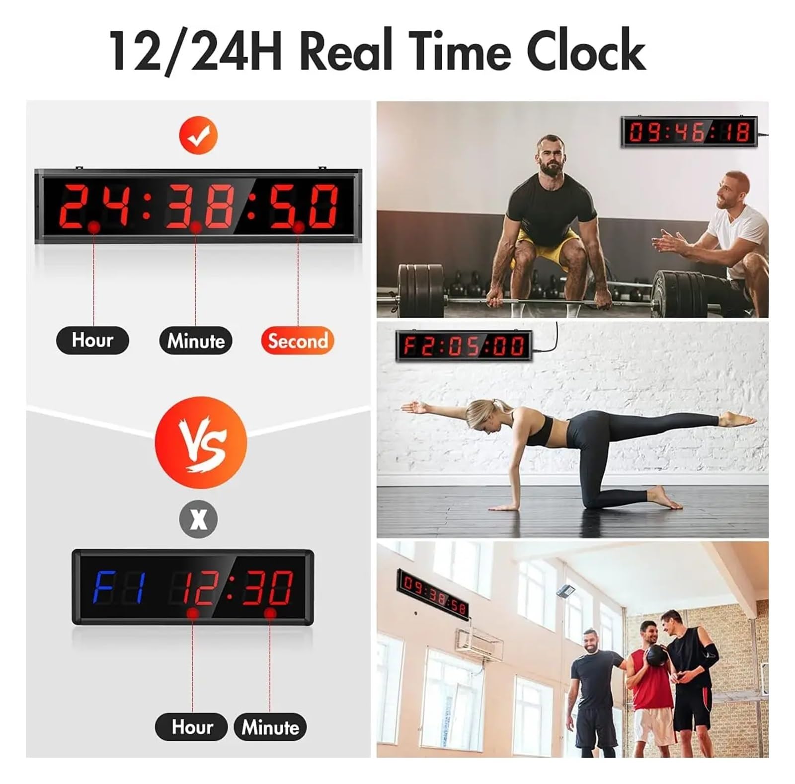 Gym Timer Countdown/Up Wall Clock Stopwatch Fitness Timer