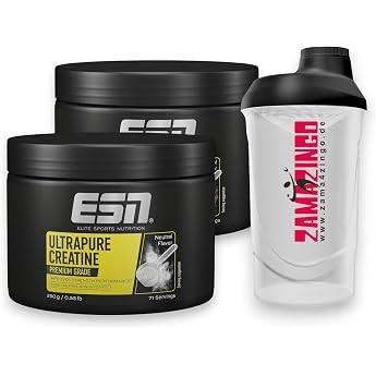2 x ESN Creatine Monohydrate Pro Series Ultrapure Creatine 71 Servings 250 g Vegan Dietary Supplement with Pure Creatine + Free Zama4Zingo Shaker 600 ml