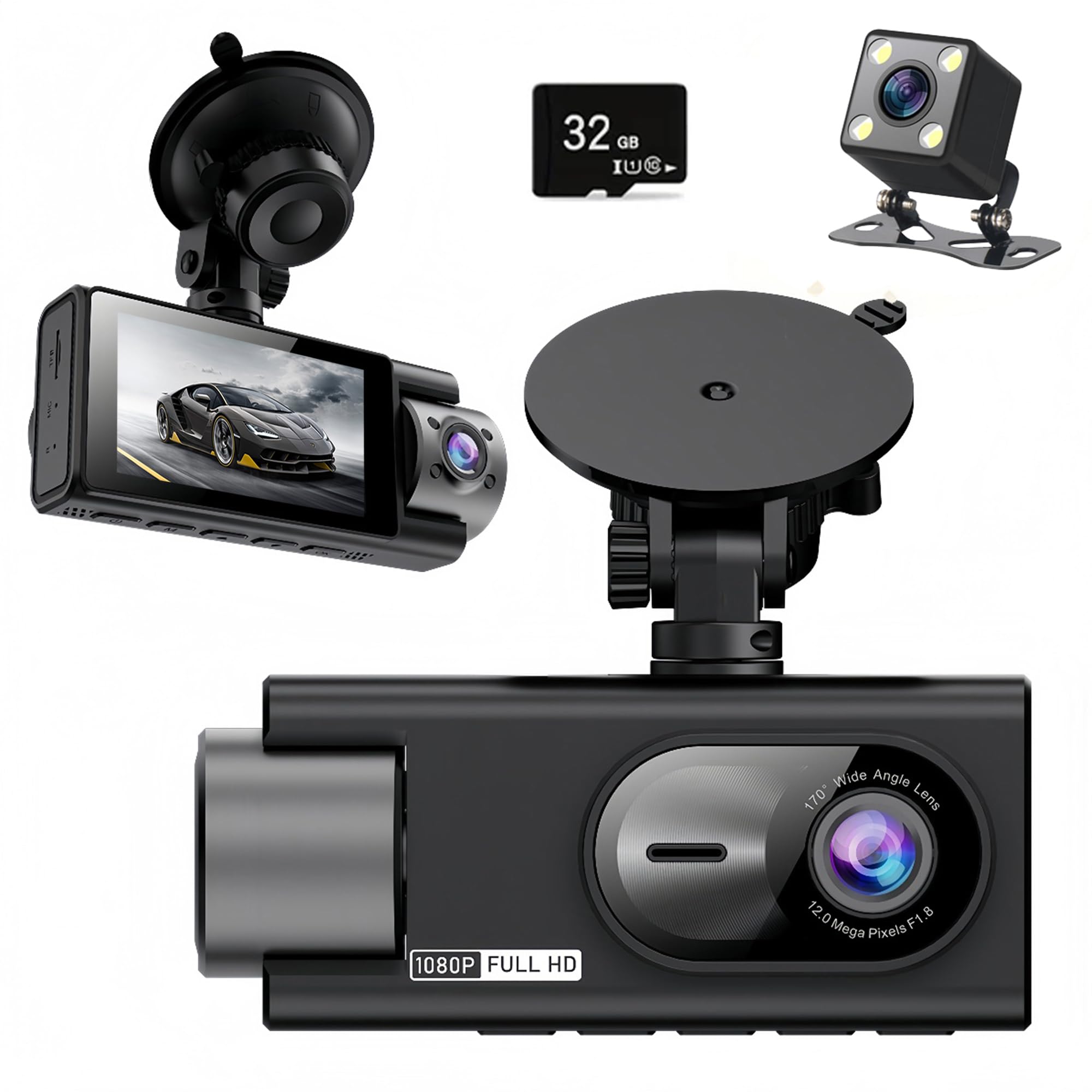ZKCAMSPY X12 Dash Cam screen displaying menu options for resolution, photo resolution, fill light, cyclic record, white balance, and EV.