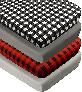 Buffalo Check Plaid Neutral Unisex Fitted Baby Crib Sheets Set in Black