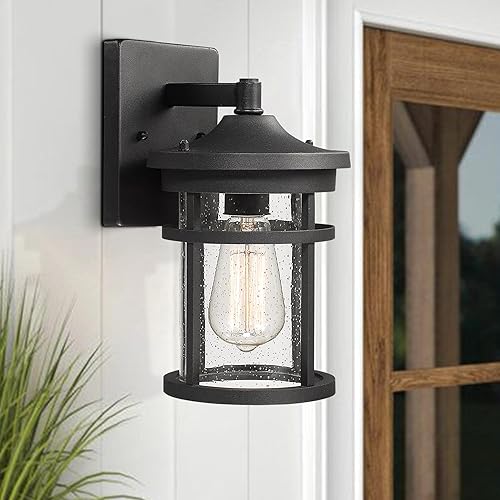 Miniatura 8 de Bestshared Lámpara de pared para exteriores, lámpara de pared de 1 luz, linterna de pared exterior con pantalla de vidrio sembrado (negro)