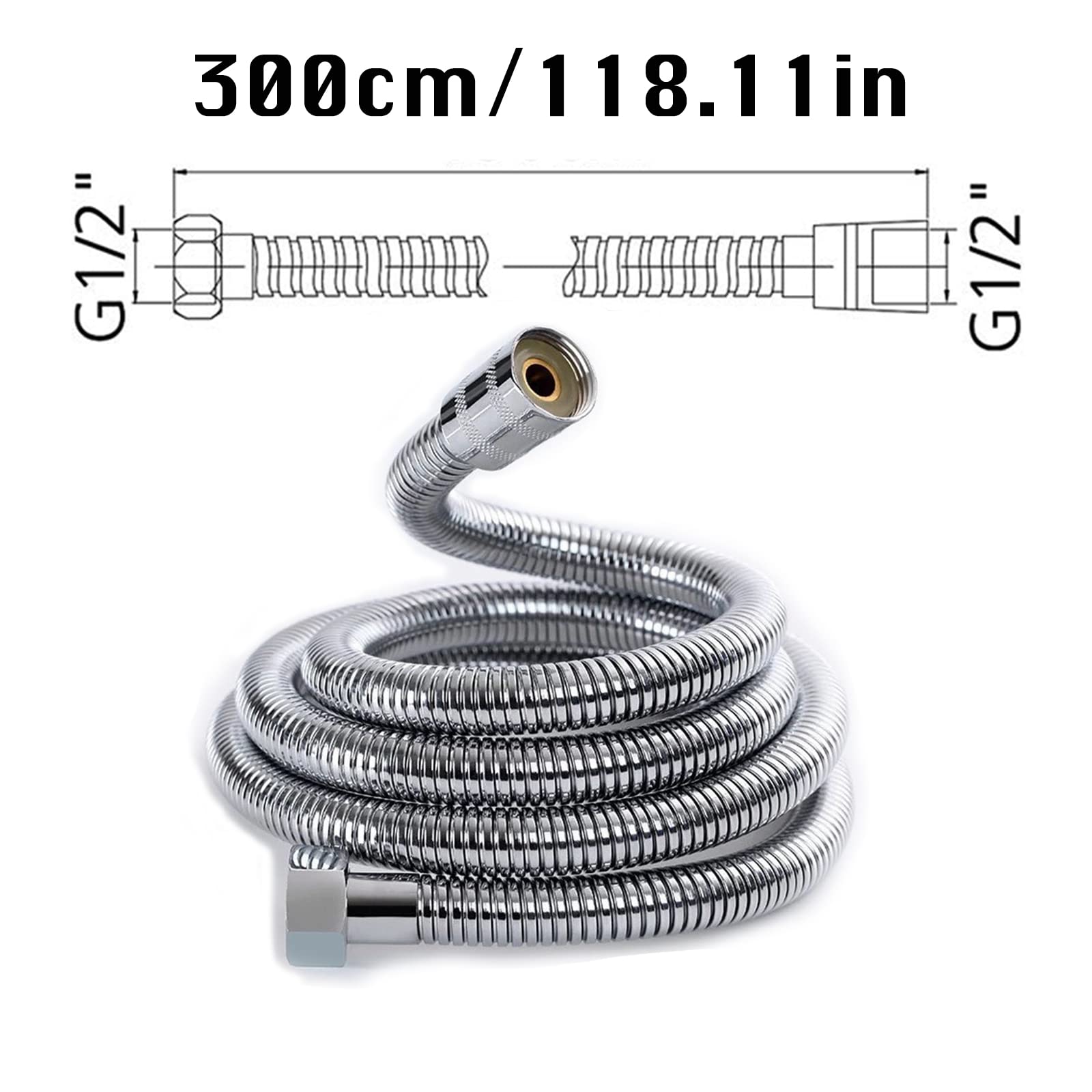 RUIXUE ® Tubo Doccia 3 Metri,Tubo doccia Flessibile, attacco universale standard G1/2, flessibile e senza pieghe, superficie elettroplaccata facile da pulire.