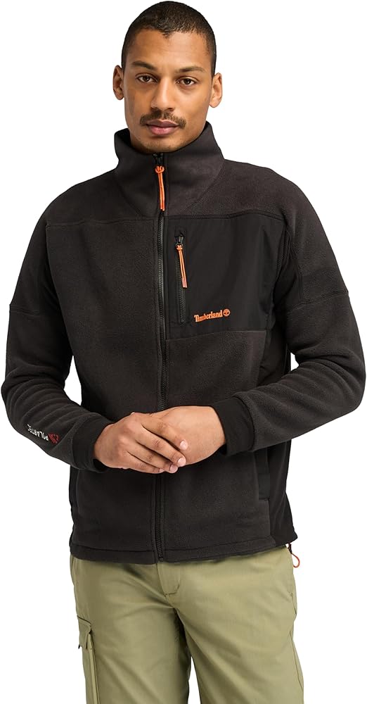 Timberland Men's Polartec Mix Media Full Zip Fleece, Black, Small