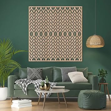 Whittlewud Wooden Wall Art ZigZag Decorative Panel Picture Wall Decor Wood Home Decor Figure Ornament Hanging (L_60cmx60cm)