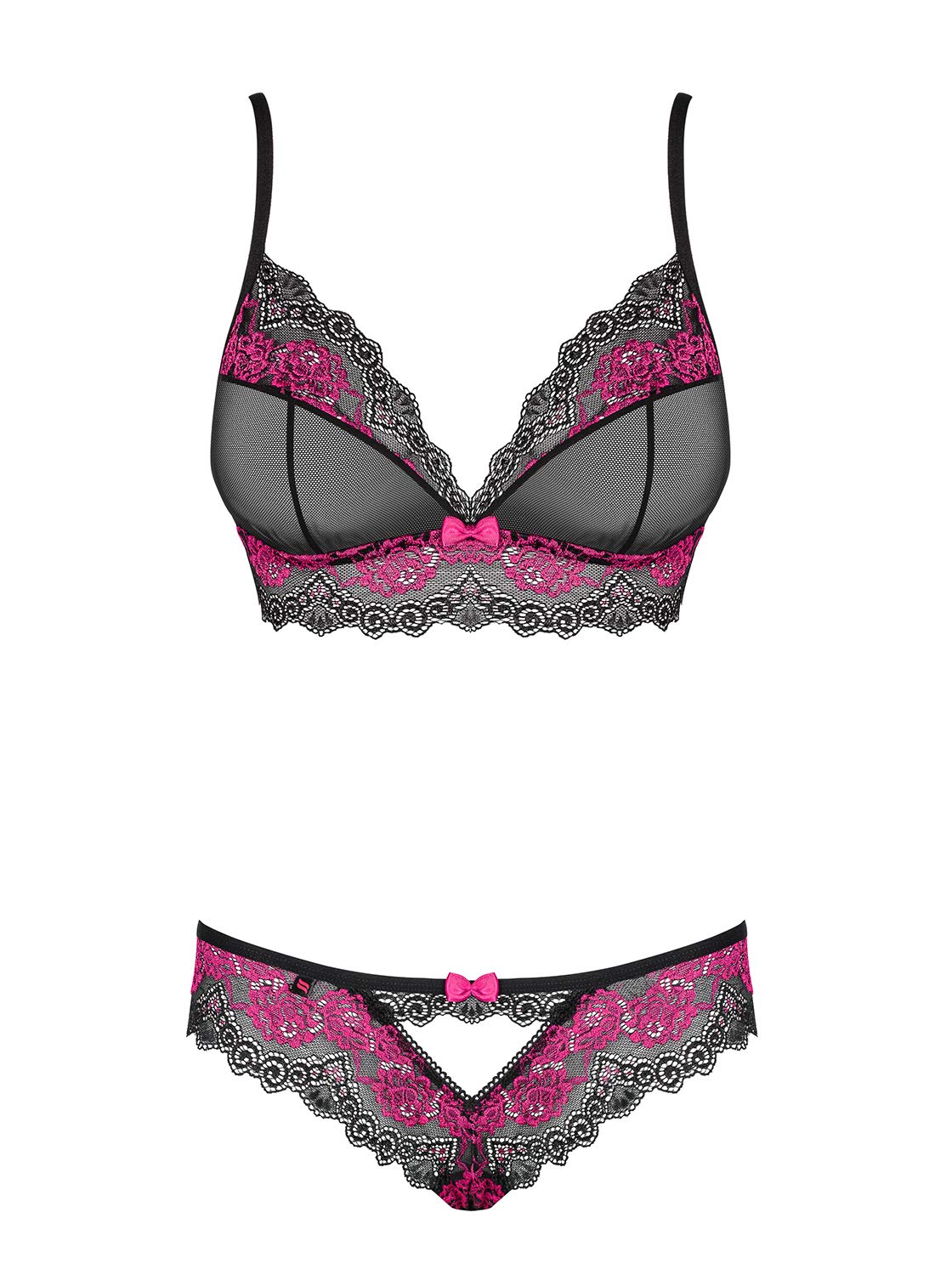 Obsessive Completo Intimo Donna a 2 Pezzi: Reggiseno e Tanga, Nero/Fucsia, L-XL