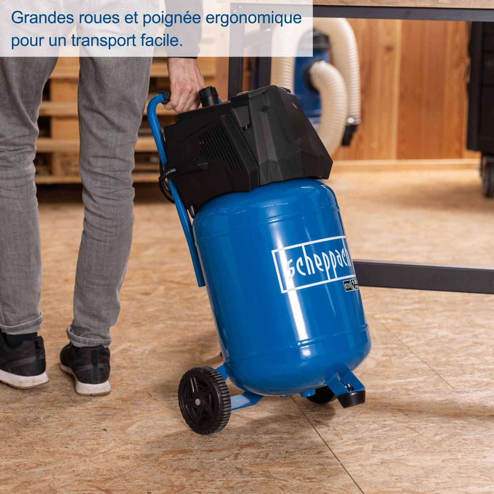 Scheppach Compresseur d'Air HC35V – 1500 W – Compresseur Vertical – 10 Bar – Cuve 30 L – 180 L/min – Sans Huile – Manomètre et Régulateur de Pression avec 13 Accessoires Inclus