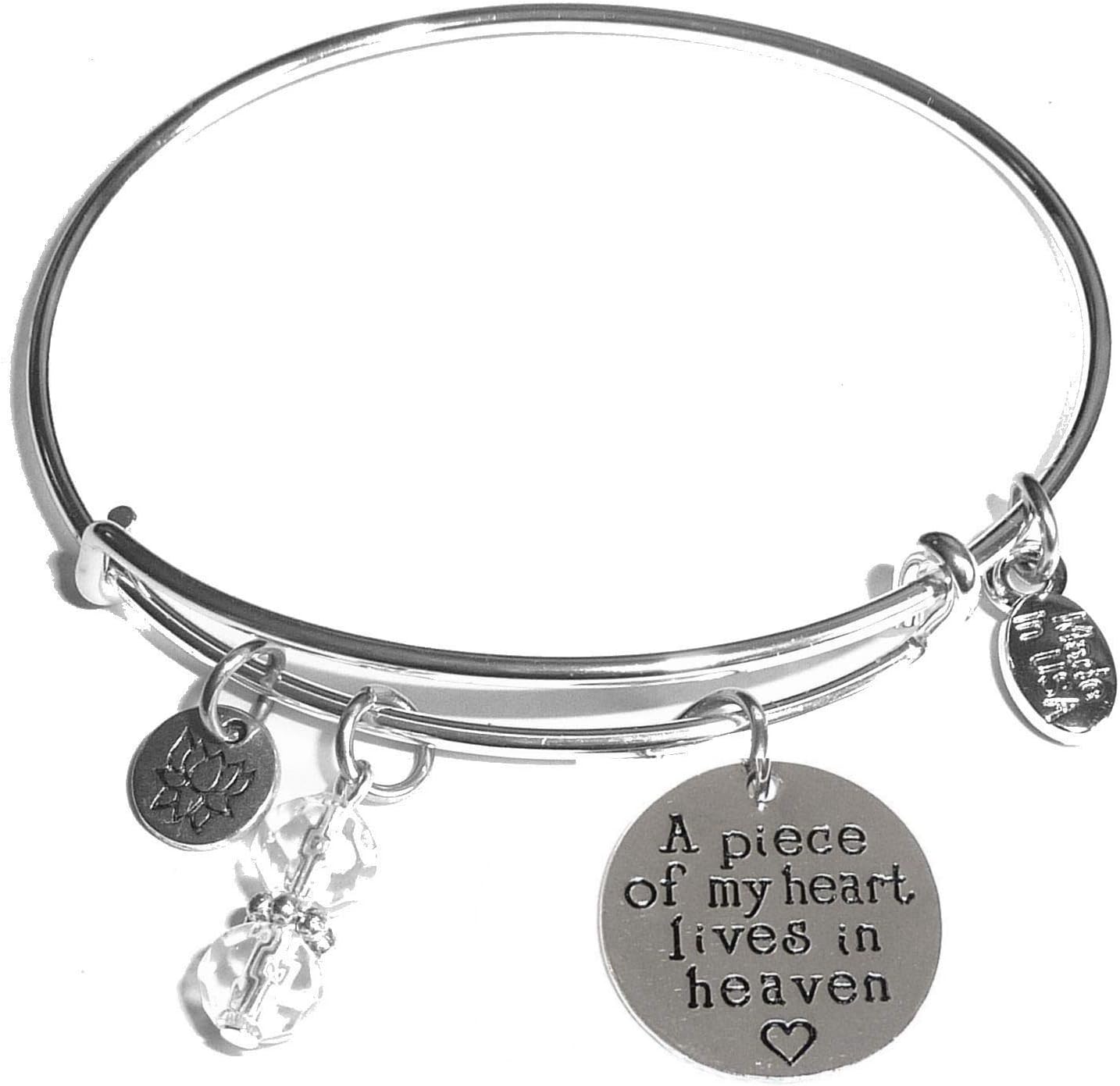 Women's Made In USA Stainless Steel Message Charm Expandable Wire Bangle Bracelet, Popular, Stylish and Trendy, Arrives in a Gift Bag.